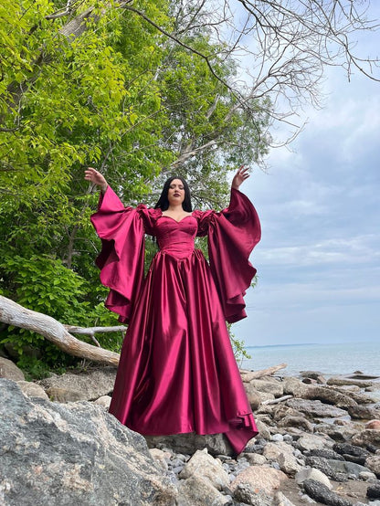 Fuchsia Vintage Elegant Sweetheart Neck Long Satin Floor Length Prom Dress Evening Dress Party Dress gh4080