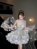 Fashion Silvery Backless Sparkling Beaded Design Romantic A-line Short Homecoming Dress TP4025