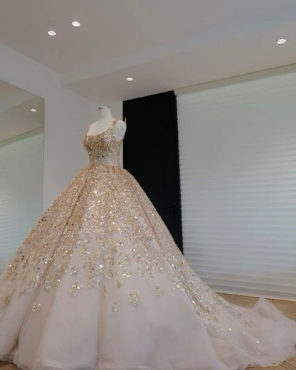 Nude pink gorgeous shiny gold sequins elegant long tulle sequin ball gown evening dress gh3197
