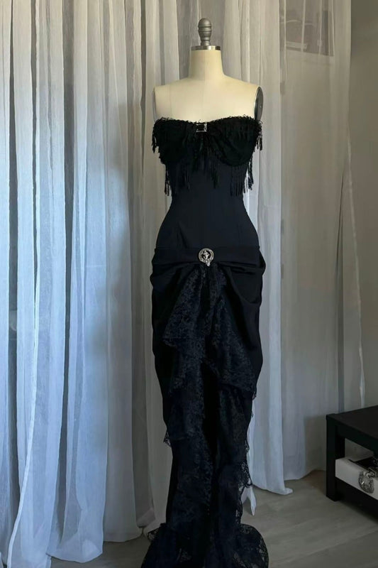 girlhomeshops-Black vintage elegant lace long prom dress gh5761