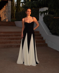 Vintage Black and White A-Line Prom Dress Spaghetti Strap Evening Dress Long Formal Dress TP4639