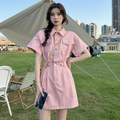 Simple Casual Short Sleeve Button-front Denim Dress TP2823