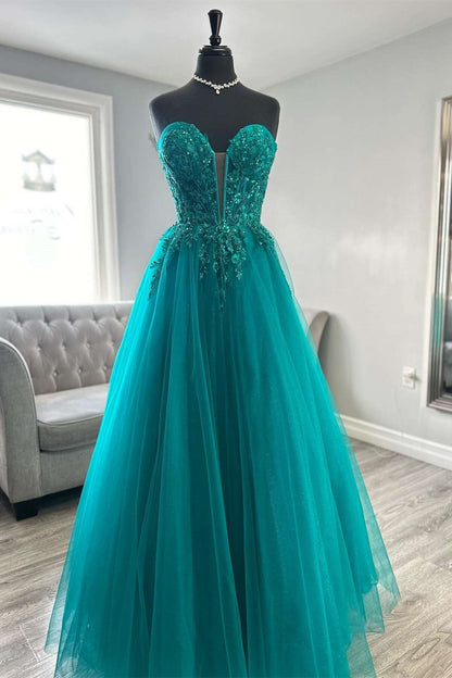 A-Line Empire Appliques Strapless Sweetheart Tulle Party Prom Dress