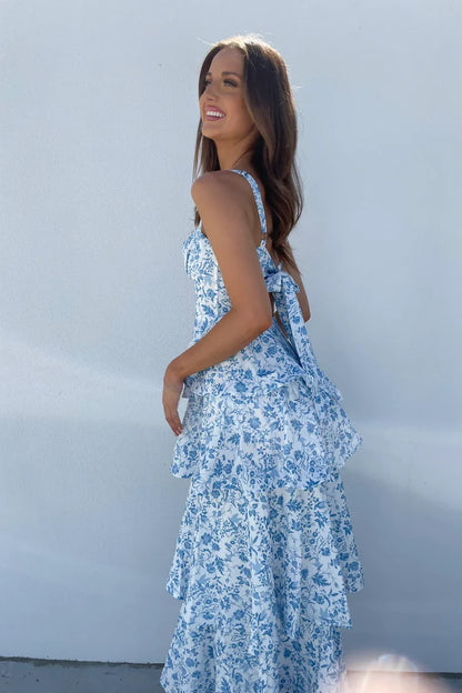 A-Line Empire Sleeveless Floral Appliques Tiered Party Prom Dress