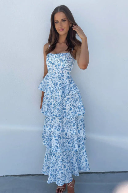 A-Line Empire Sleeveless Floral Appliques Tiered Party Prom Dress