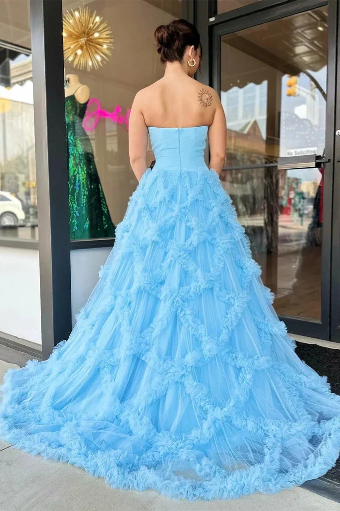 A-Line Empire Two Tone Ruffled Strapless Party Prom Dress