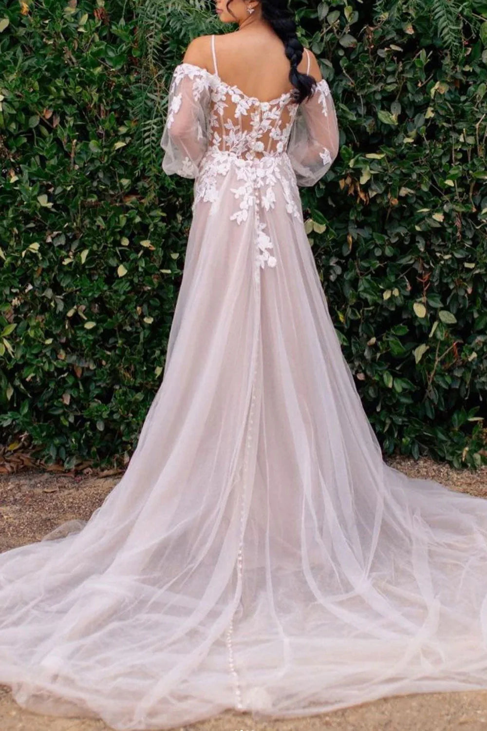A-Line Off-Shoulder Appliques Beach Wedding Dress
