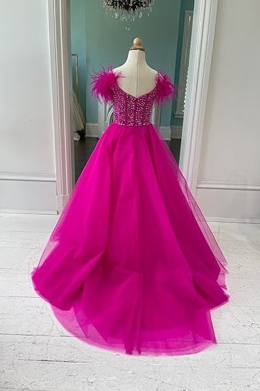 A-Line Sleeveless Empire Beaded Tulle Girl Pageant Dress
