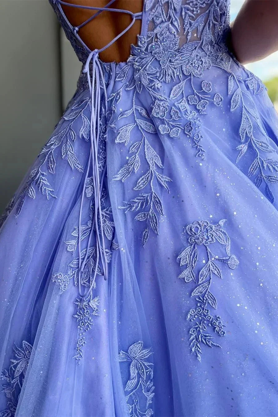 A-Line Sleeveless Lace Appliques Long Party Prom Dress
