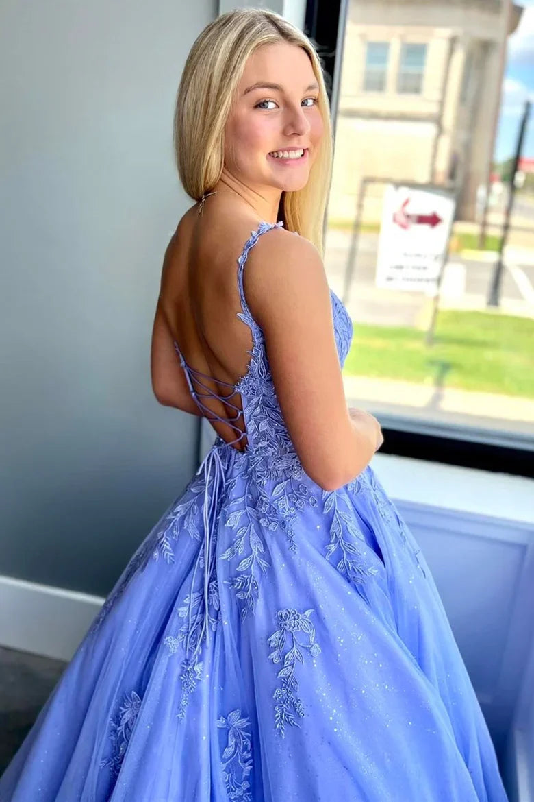 A-Line Sleeveless Lace Appliques Long Party Prom Dress
