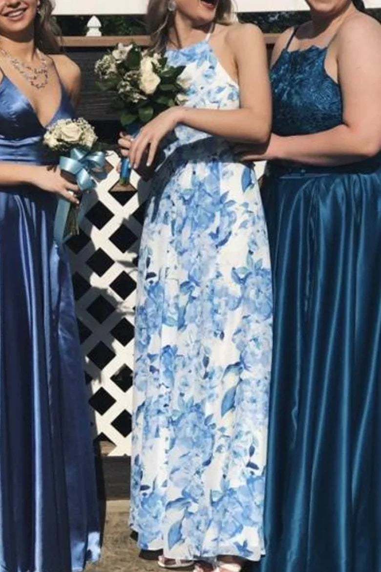 A-Line Spaghetti Straps Empire Floral Party Prom Dress