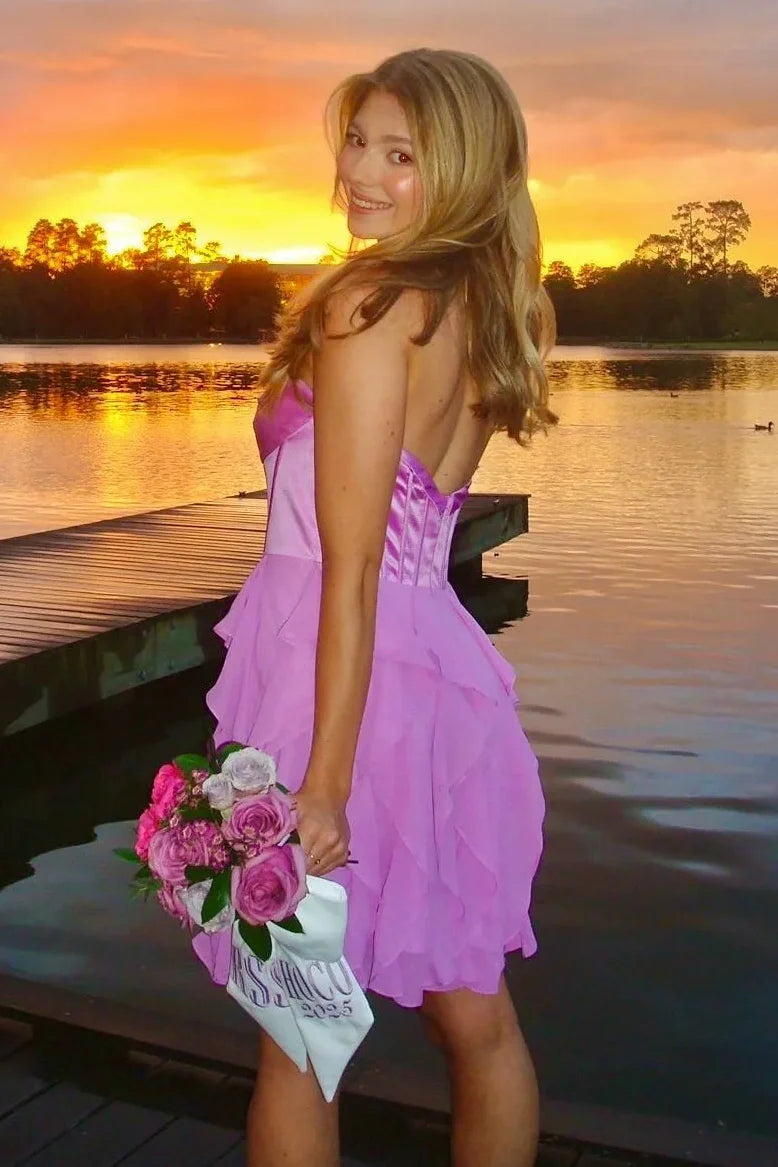 A-Line Strapless Chiffon Ruffle Short Party Homecoming Dress