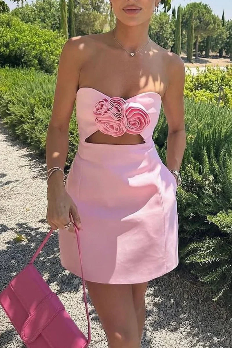 A-Line Sweetheart Sleeveless 3D Florala Homecoming Dress With Pockets