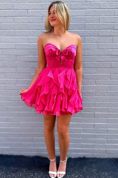 A-Line Sweetheart Sleeveless Ruffle Homecoming Dress