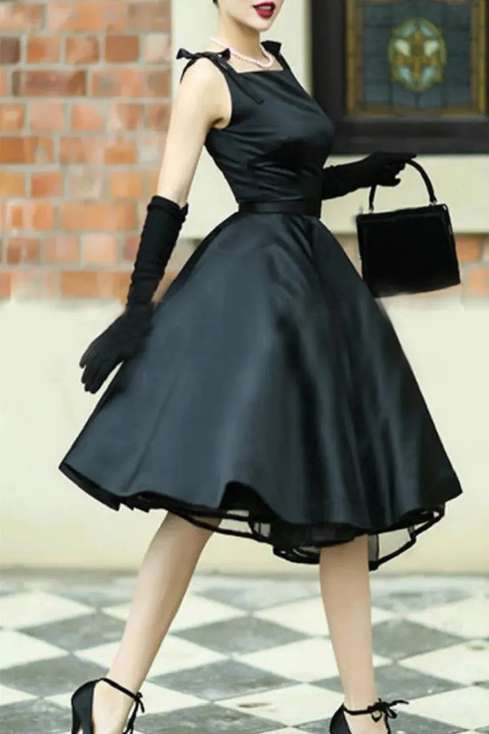 Vintage 1950s-inspired A-line Cocktail Dress Satin Wedding Party Gown