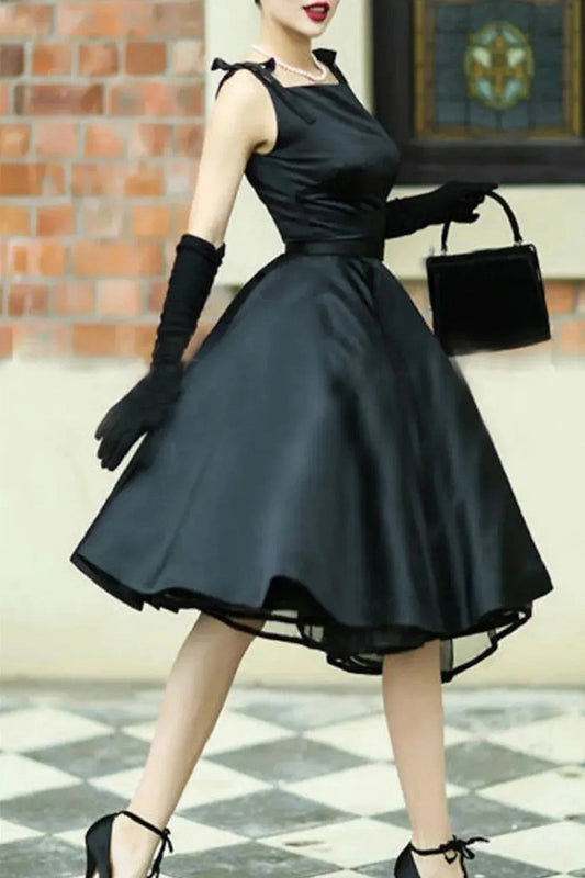 Vintage 1950s-inspired A-line Cocktail Dress Satin Wedding Party Gown