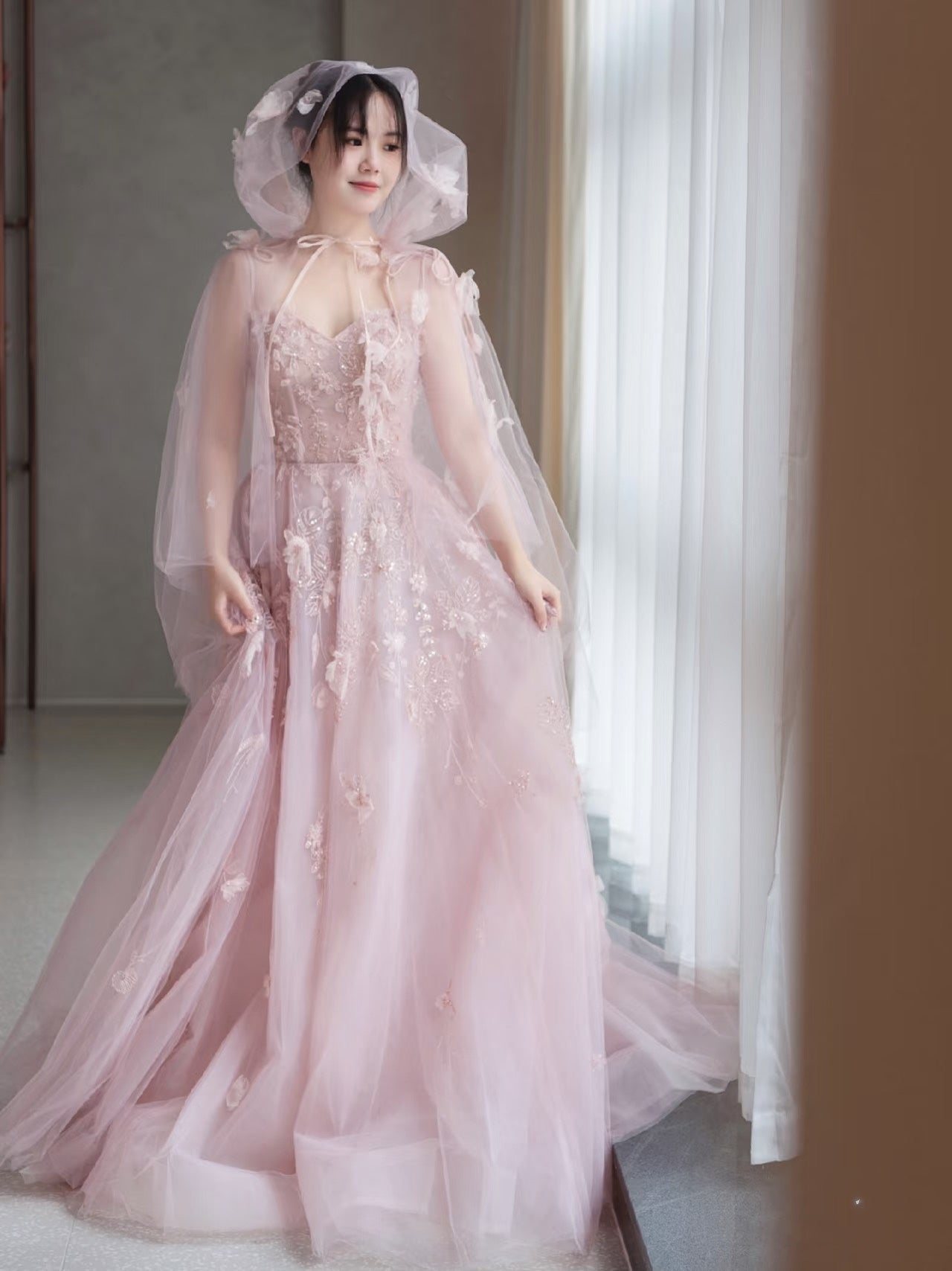 Fairy A line Spaghetti Straps Pink Tulle Prom Dresses for Teens P1927