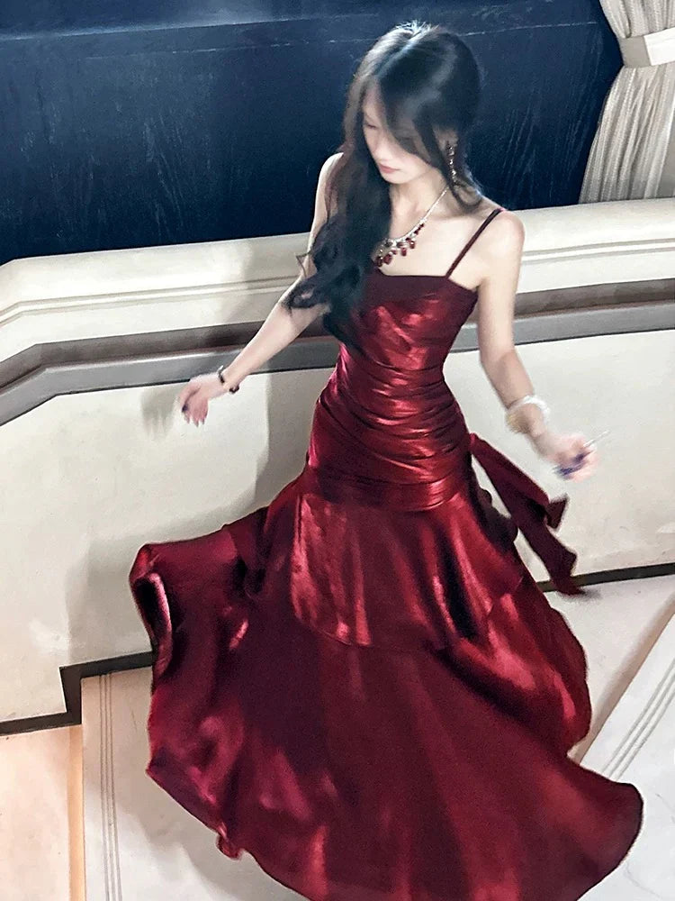 Burgundy/Green Chic Sweet Long Ruffled Ball Gown Evening Dress Party Dress gh4318