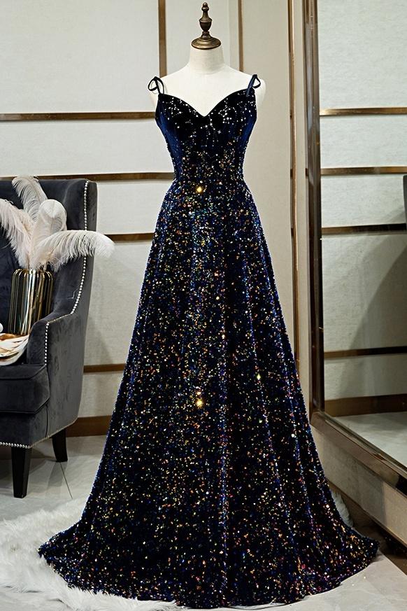 Sparkly Long A-line Corset Evening Prom Dresses Party Dresses