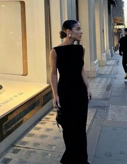 Simple Mermaid Straps Floor Length Sleeveless Black Prom Dress P1160