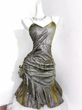 Vintage Green Spaghetti Strap Ruffled Hem Hem Short 16th Birthday Party Dress Homecoming Dress TP4038