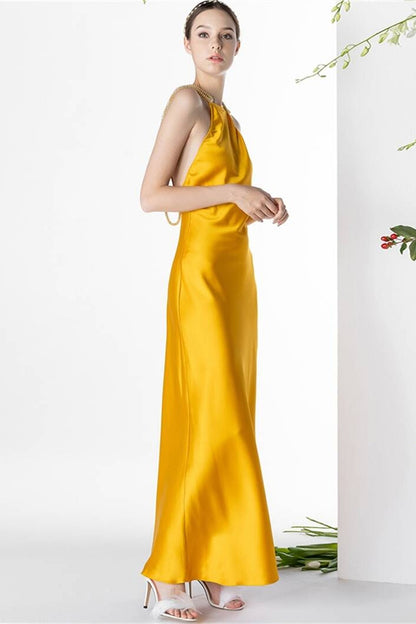 Round Sleeveless Open Back Satin Party Prom Dress