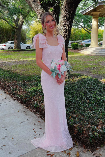 Bateau Bow Straps Fully Sequin Mermaid Party Prom Dress