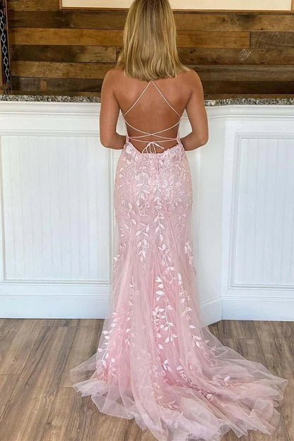 Bateau Lace Up Lace Appliques Mermaid Party Prom Dress