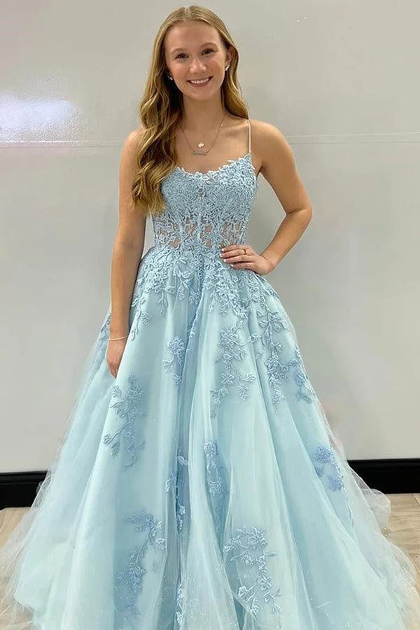 Bateau Sleeveless A-Line Empire Lace Appliques Party Prom Dress