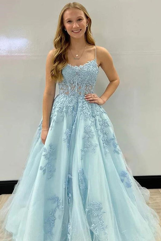 Bateau Sleeveless A-Line Empire Lace Appliques Party Prom Dress