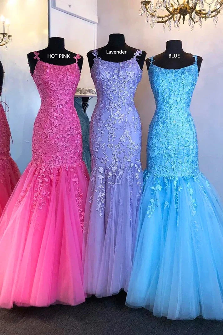 Bateau Sleeveless Mermaid Lace And Tulle Long Party Prom Dress