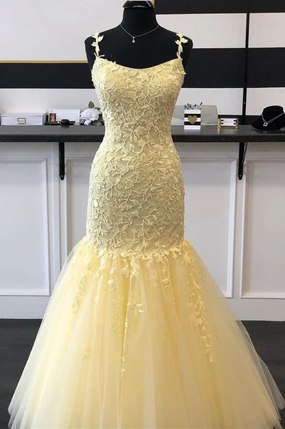 Bateau Sleeveless Mermaid Lace And Tulle Long Party Prom Dress