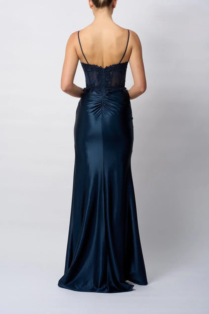 Bateau Spaghetti Straps Appliques Empire Ruched Party Prom Dress