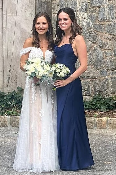 Bateau Spaghetti Straps Satin A-Line Bridesmaid Dress