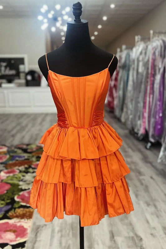 Bateau Spaghetti Straps Satin A-Line Homecoming Dress With Bow