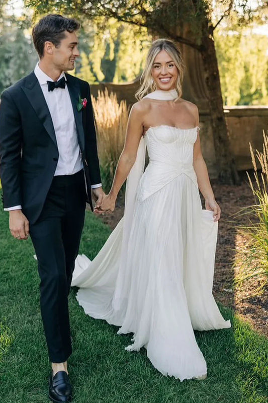 Bateau Strapless Empire A-Line Two Tone Summer Wedding Dress