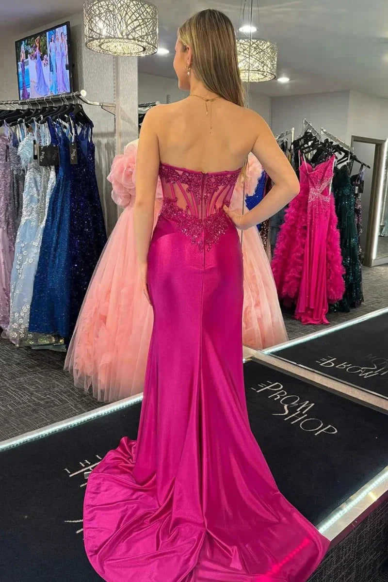 Bateau Strapless Lace Appliques Mermaid Party Prom Dress