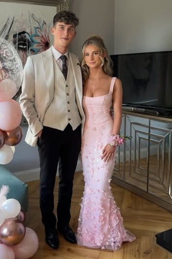 Bateau Straps Floral Appliques Mermaid Party Prom Dress