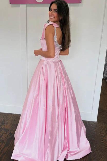 Beaded Bateau Straps A-Line Empire Long Party Prom Dress