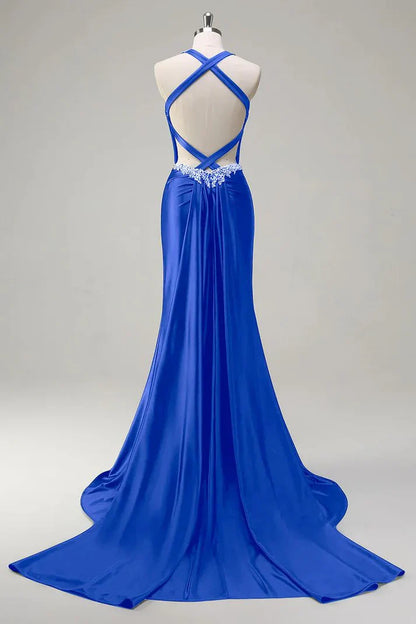 Beaded Sweetheart Sleeveless Empire Satin Mermaid Party Prom Dress
