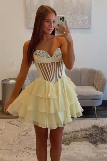 Beaded Sweetheart Strapless Chiffon A-Line Homecoming Dress