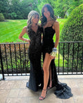 Gorgeous V-neck Black Spaghetti Strap Mermaid Long Prom Dress