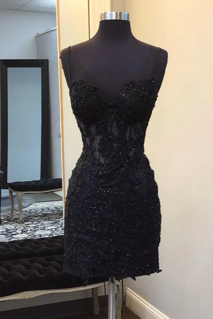 Black Lace Sweetheart Strapless Bodycon Homecoming Dress
