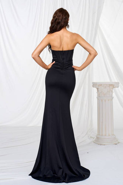 Black Mermaid Strapless Party Evening Dress With Slit