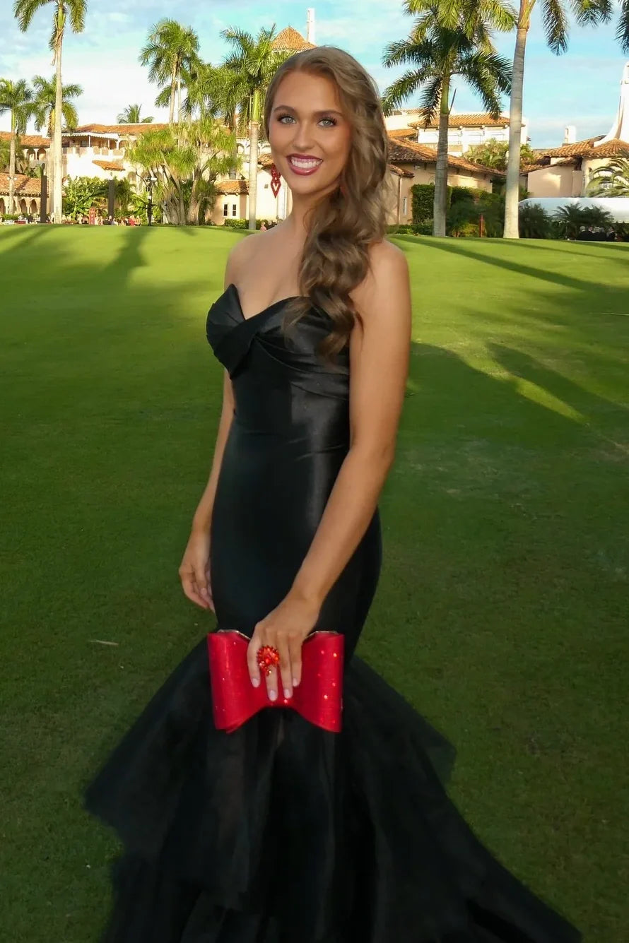 Black Mermaid Sweetheart Strapless Party Prom Dress With Tiered Train