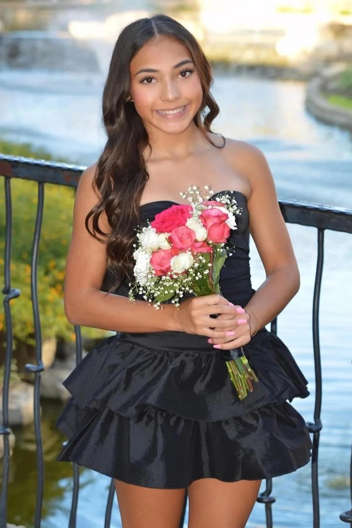 Black Satin A-Line Empire Tiered Mini Party Homecoming Dress