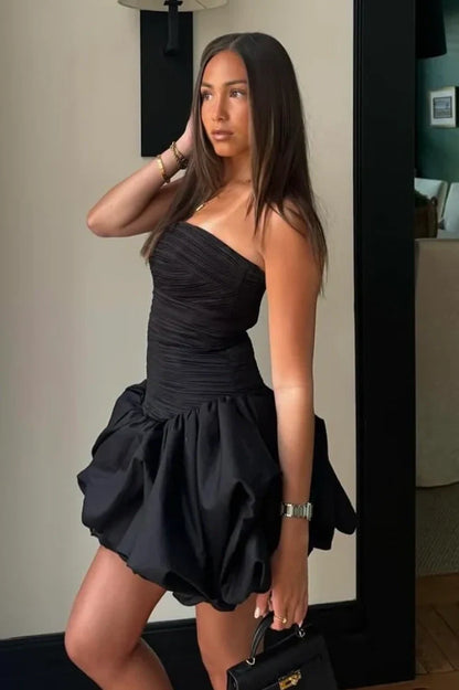Black Satin A-Line Low Empire Strapless Short Homecoming Dress