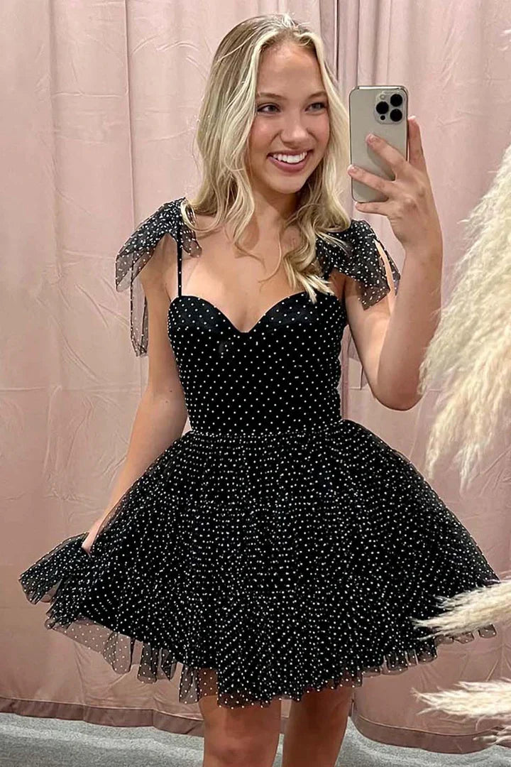 Black Sweetheart Sleeveless Tulle A-Line Short Homecoming Dress