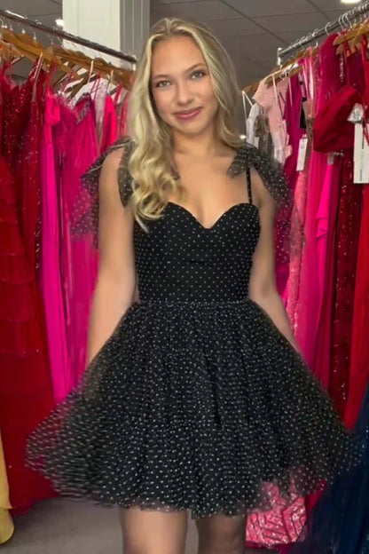 Black Sweetheart Sleeveless Tulle A-Line Short Homecoming Dress