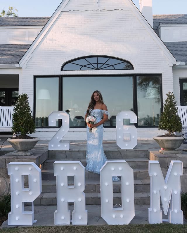 Blue Lace Floral Mermaid Off-Shoulder Party Prom Gown